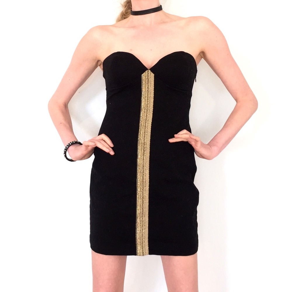 Like new—Larsen Gray strapless dress—black + gold detail—Large